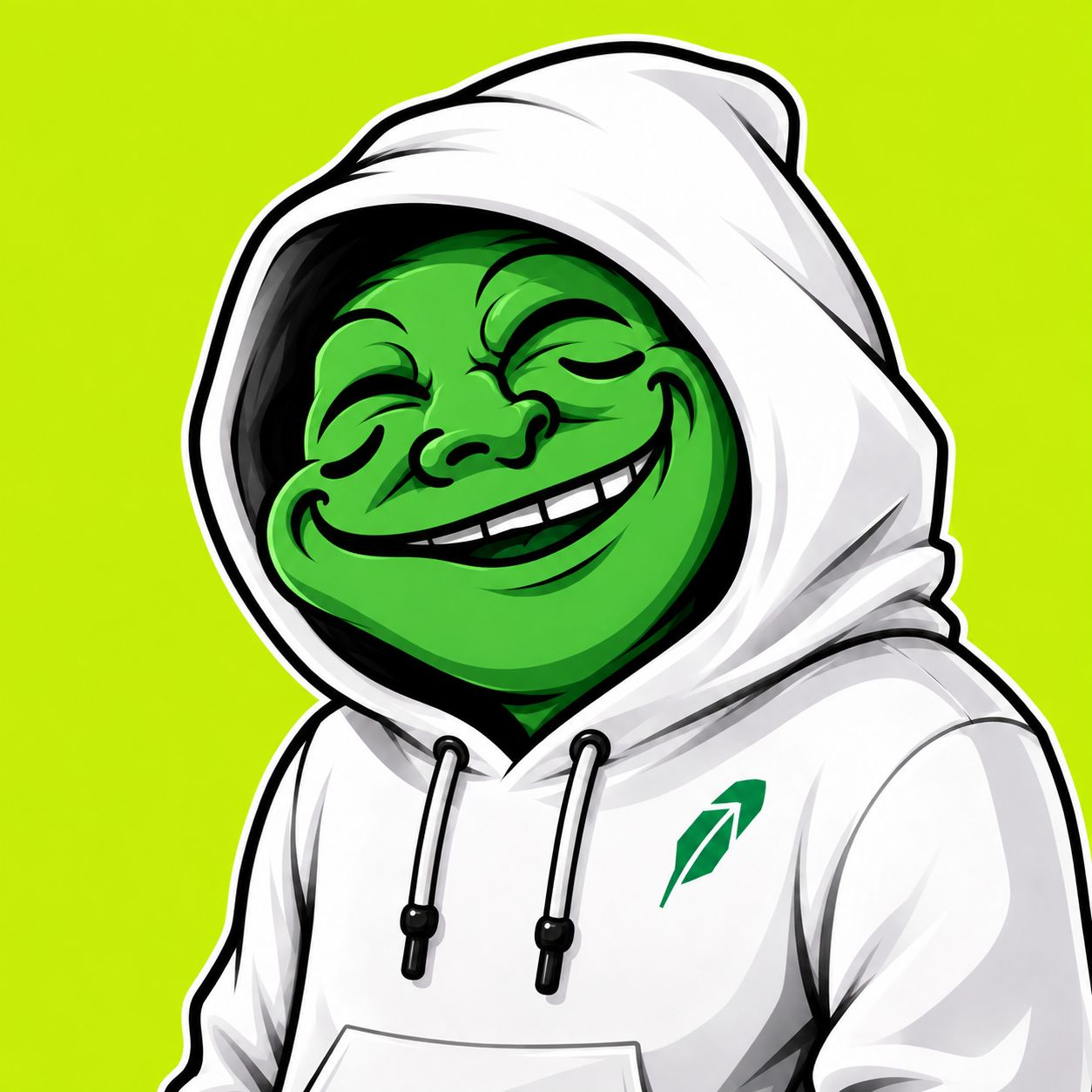 Close-up of the Troll wearing a white hoodie